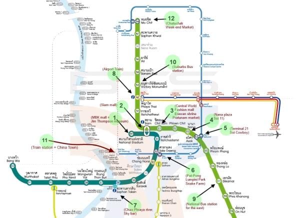 kaart, bangkok, bts kaart vaatamisväärsused