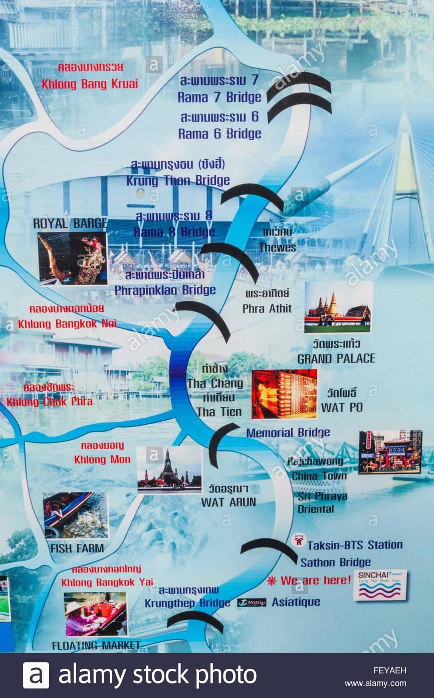 kaart chao phraya jõe bangkok