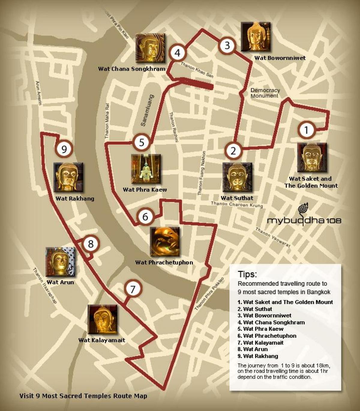 kaart bangkok temple tour