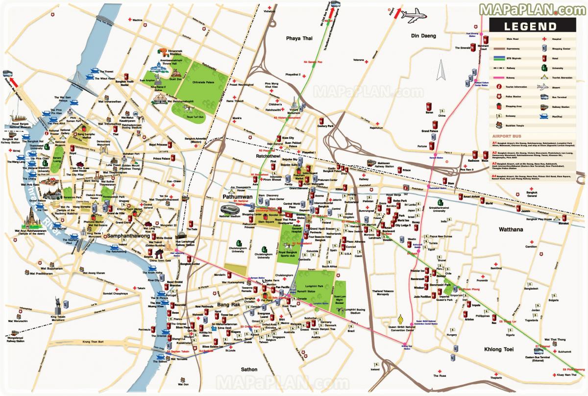 bangkok peamiste vaatamisväärsuste kaardil